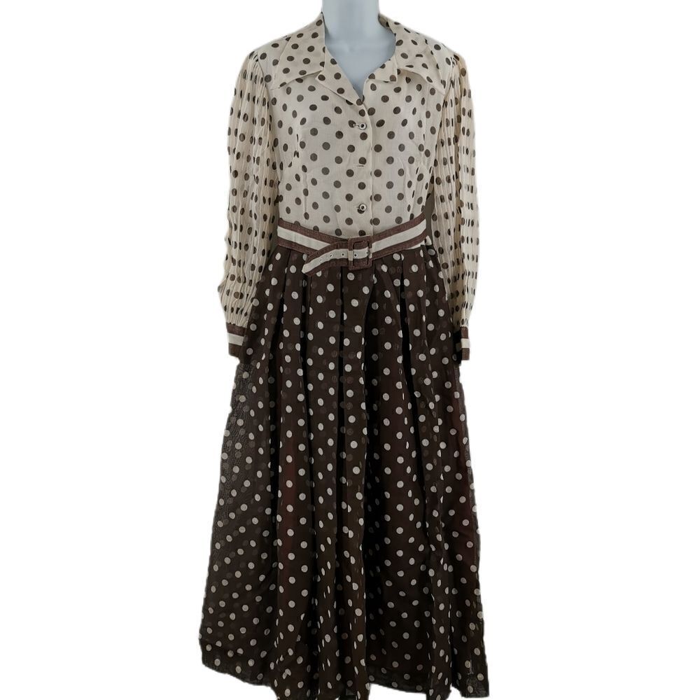 Cute Vintage Brown Polka Dotted Swing Dress - Picture 2 of 5